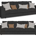Modern Dark Gray Three Seater Sofa With White And Beige Throw Pillows 3d model