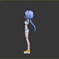 Cute Game Anime Character With Blue Twin Tails Rabbit Ears White Sportswear And Arms Outstretched