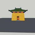 Traditional Ancient Chinese Architecture With Green Roof Decorative Eaves Yellow Walls And Red Door