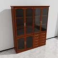 Wooden File Cabinet With Glass Doors Drawers And Metal Handles Classic Design