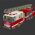 Red Fire Truck Featuring Extended Ladder Cab Windows And Wheels Design 3d model