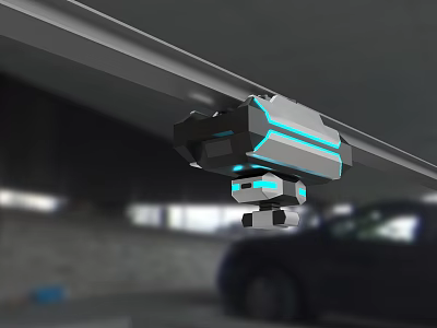Smart Machine Hanging On Track With Blue Lights For Automated Logistics Operations 3d model