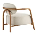 Modern Minimalist Beige Armchair With Wooden Arms Legs And Soft Upholstered Seat