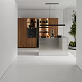 Modern Kitchen Interior With Wooden Cabinets Built in Oven Sink And Countertop Appliances
