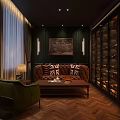 Luxurious Living Room Interior With Dark Green Walls Brown Sofa Union Jack Cushions Glass Bookshelves