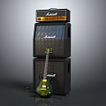 Marshall Stacked Electronic Audio Amplifiers With Electric Guitar And Black Design