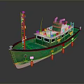 Green And White Model Boat With Yellow Buoys Ladder And Deck Details