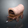Vintage Covered Wagon With Wooden Frame Canvas Cover And Spoked Wheels