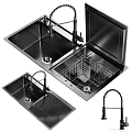 Modern Kitchen Faucets With Stainless Steel Sinks Drainer And Wooden Cutting Board