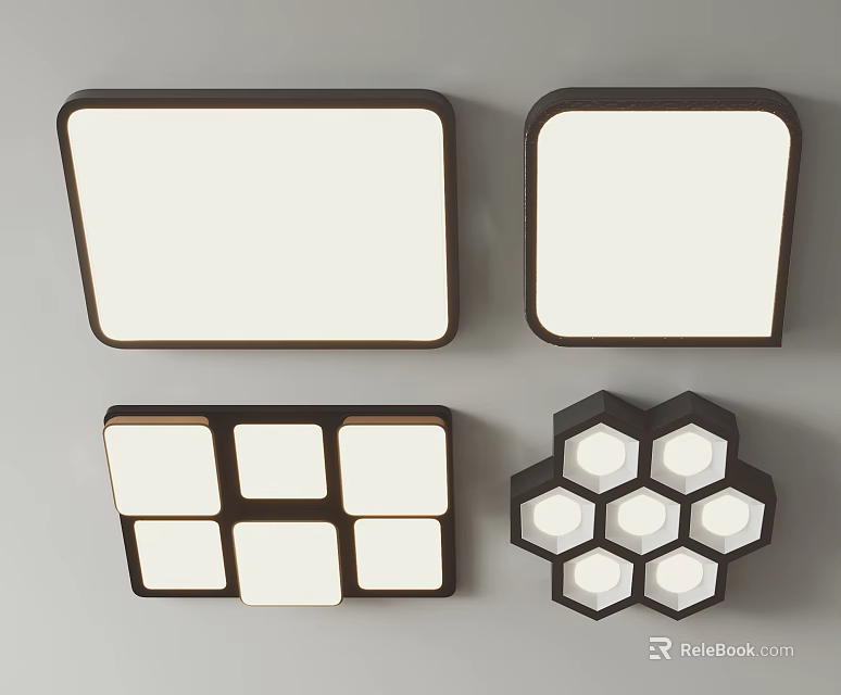 Various Modern Geometric Ceiling Lights With Square Hexagonal And Multi Panel Designs 3d model 