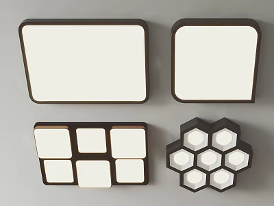 Various Modern Geometric Ceiling Lights With Square Hexagonal And Multi Panel Designs 3d model