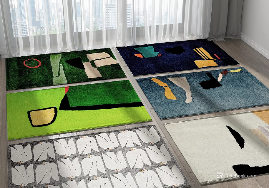 Colorful Square Rugs With Abstract Geometric Patterns For Indoor Living Room Bedroom Decor 3d model 