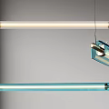Modern Long LED Pendant Lights With Blue And White Tubular Sleek Metal Design