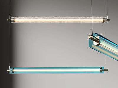Modern Long LED Pendant Lights With Blue And White Tubular Sleek Metal Design 3d model