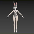 Woman With Rabbit Ears In Black Bodysuit And High Heels Stylish Look