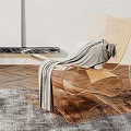 Transparent Golden Leisure Chair With Gray Blanket On Gray Rug Wooden Floor And Marble Counter