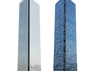 Modern High Rise Office Buildings With White And Blue Glass Curtain Walls 3d model