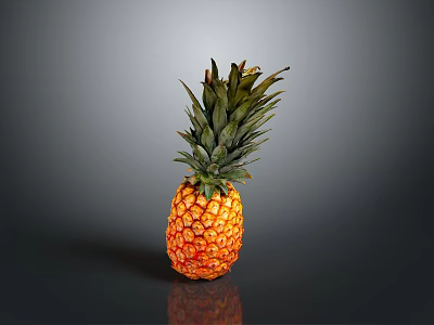 Fresh Ripe Pineapple With Vibrant Orange Skin Green Leaves On Dark Surface 3d model