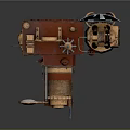 Vintage Steampunk Camera Equipment With Brass Gears And Leather Accents