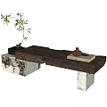 Modern Wooden Stool With Marble Base For Home Decor Featuring Olive Plant Vase And Book