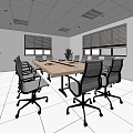 Spacious Public Office Area With Large Conference Table Office Chairs Blinds And Potted Plant