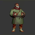Cartoon Man With Red Hat White Beard Green Robe Brown Belt Barefoot Orange Feet