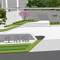 Modern Urban Garden Landscape With Lawn Steps Trees And White Wall Greenery