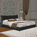 Sleek Dark Upholstered Double Bed With Comfortable Bedding For Warm Luxury Bedroom Space