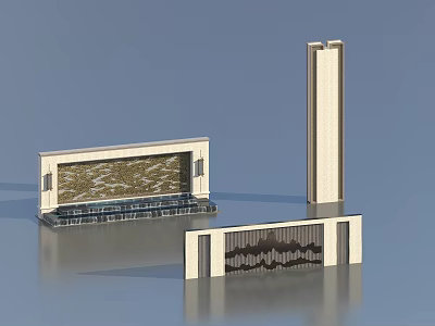 Modern Feature Wall Designs With Decorative Panels Tall Column And Wavy Texture Elements 3d model