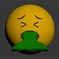 Yellow Emoji Decorative Ornament Set with Closed Eyes Frowning Green Tongue on Dark Reflective Surface