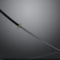 Katana Weapon With Black Handle Silver Sharp Blade And Metal Ornament On Dark Background