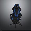 Modern Black And Blue Gaming Chair With Adjustable Armrests And Swivel Base Design