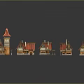 Traditional Style Buildings with Red Roofs Pointed Gables and Wooden Structures Arranged in a Row