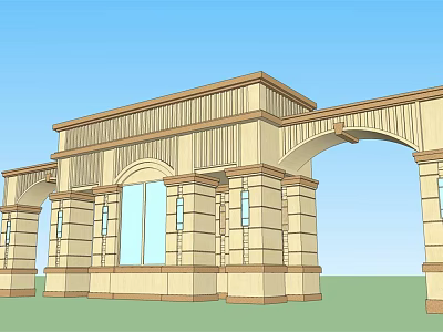 European Style Arched Entrance Gate With Decorative Columns And Beige Exterior Design 3d model