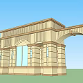 European Style Arched Entrance Gate With Decorative Columns And Beige Exterior Design