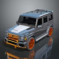 Silver SUV With White Front Accent Orange Wheels Gold Grille And Roof Rack