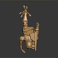 Golden Metallic Robot Running with Weapon Device on Back in Dynamic Pose