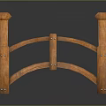 Small Wooden Decorative Bridge With Curved Railings And Support Posts For Garden Ornament