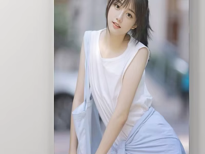 Woman In White Sleeveless Top And Light Blue Skirt Outdoor Street Scene 3d model