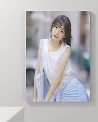 Woman In White Sleeveless Top And Light Blue Skirt Outdoor Street Scene 3d model