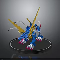Detailed Blue Dragon Figurine With Yellow Horns Tail And Pink Claws On Black Base