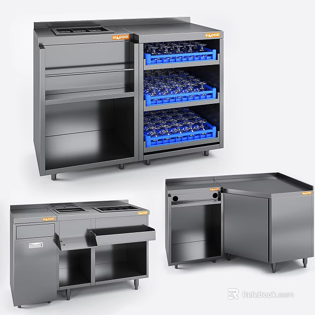 Stainless Steel Mobile Kitchen Utility Table With Storage Shelves And Drawers 3d model 