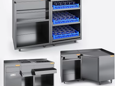 Stainless Steel Mobile Kitchen Utility Table With Storage Shelves And Drawers 3d model