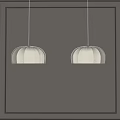 Two White Striped Design Pendant Lights Hanging Against Dark Wall Background 3d model