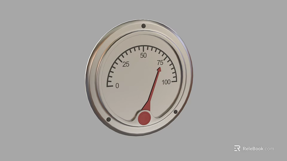 Industrial Equipment Gauge With Silver Bezel White Dial And Red Pointer Scale 3d model 