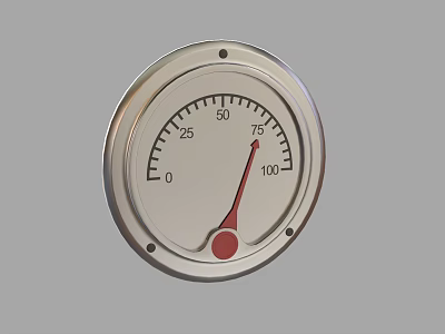 Industrial Equipment Gauge With Silver Bezel White Dial And Red Pointer Scale 3d model