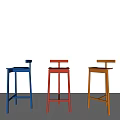 Modern Blue Red Yellow Bar Stools with Simple Design for Kitchen Counter 3d model