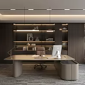 Modern Elegant Office Interior Design With Ergonomic Desk Computer Bookshelves And Pendant Lighting