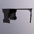Black Entertainment Desk With Blue LED Strip Lights And Red Accents Modern Design