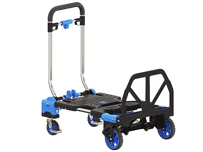Black And Blue Utility Cart With Sturdy Handle And Four Wheels For Efficient Transport 3d model